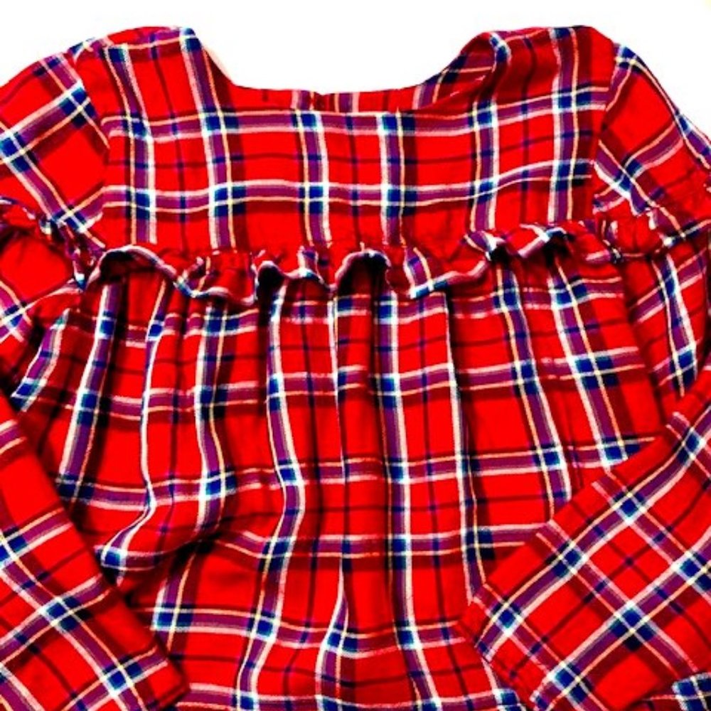 Girls Red/Blue/White Plaid Blouse